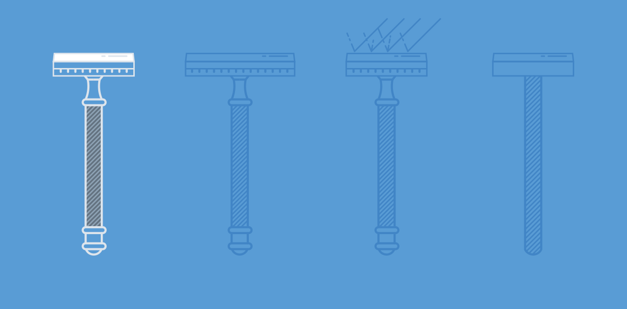 Four razors, one with fancy grip highlighted