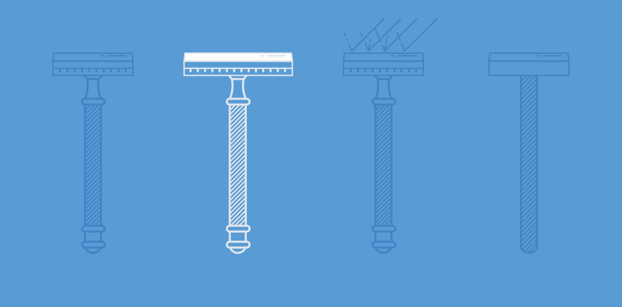 Four razors, one with wider razor blade highlighted